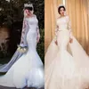 2019 Newest Cheap Plus Size Long Sleeve Mermaid Wedding Dresses Bridal Gowns With Detachable Train Lace Wedding Dress