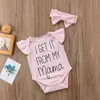 Krijg het van mijn mama brief pasgeboren baby meisjes bloemen romper jumpsuit hoofdband outfits kleding set