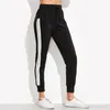 Women Casual Pants Drawstring Waist Loose Pants For Women Autumn Black Striped Side Sweat Pants Sweatpants