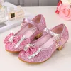 Chaussures plates filles printemps d'été tissu glitter enfants en cuir talons hauts bowknot en strass pendentif Mary Janes pour le mariage 12013097