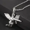 Colar com pingente de anjo de vingança hip hop joias cheias de zircônia branca cristal anjo alado com arma