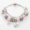 Pandora Silver Plated DIY Charm Angel Peach Heart Pendant 팔찌를위한 새로운 분홍색 크리스탈 구슬 팔찌 고급 디자이너 원본 상자