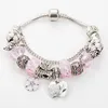 Nova pulseira de contas de cristal rosa designer de luxo para Pandora banhado a prata charme DIY pingente de anjo pêssego coração pulseira com caixa original