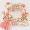 S180 Modeschmuck Damen handgefertigte mehrschichtige Armbänder Blumen Kristallperlen Perlen Charms Quasten Armband