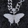 Iced Out Animal Big Butterfly Pendentif Collier Argent Bleu Plaqué Hommes Hip Hop Bling Bijoux Cadeau En Gros