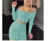 Women Sexy Off Shoulder Long Sleeve Mini Bodycon Dress Suit Outfits Strapless Crop Tops Short Skirt Party Matching Sets