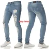 Jean déchiré pour hommes, Streetwear, couleur unie, coupe slim, extensible, détruit, pantalon Punk, élastique, Hip Hop, cassé