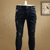 Hommes Skinny Ripped Jeans Streetwear Hommes Bleu Foncé Crayon Denim Pantalon PSMJ62