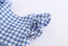 Baby Girls Dress Kids Plaid Backless Ruffle Sleeve Back Bow Cross Bomull Klänningar 2019 Ny Sommar Fahsion Barn Boutique Kläder 2 färger