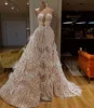 Vestido de noite esplêndido com trem destacável querida grande miçangas apliques de penas lantejoulas vestidos de festa formais vestidos de baile feitos sob medida