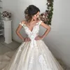 Abiti da sposa in pizzo spalla su ordinazione spalla con appliques paillettes V Collo per il collo della Corte Treno Tulle Maniche corte A Abiti da sposa da sposa