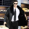 Men Leather Jacket New Genuine Leather Winter Coats Male Fur Collar Casual Jackets Male Plus Velvet Jaqueta Masculino BLACK