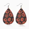 Fashion Halloween Pattern Teardrop Leather Earrings For Women Long Dangle Statement Pumpkin Water Drop Earrings Jewelry