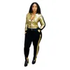 Sexy Sequin 2 Piece Club Outfits for Women Long Sleeve Glitter Sequins Zipper Jacket and Bodycon Long Pants Set
