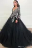 Sexy robe de bal robes de soirée noir col en V classique manches longues appliques perles haut de bal robes de Quinceanera fête formelle Pagea269D