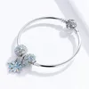 Wholesale-Crystal bleu 925 Sterling Sterling Sterling Hiver Snowflake Bracelet de princesse pour Femme Girl Charm Bracelet Luxe Européenne Bijoux Fabrication