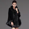 Europe Höst Vinter Kvinnors Strikkad Kap Klädsel Faux Fur Collar Outwear Ponchos Lady Cardigan Hooded Poncho Coat C3912