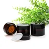 5G 10G 15G 20G 30G 50G Amber Glass Gezicht Cream Jar Refilleerbare fles Cosmetische make -upopslagcontainer met schroefdop en binnenvoering