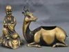 8" Chinese Bronze Buddhism God Of Longevity Star Ride Deer Statue Incense Burner