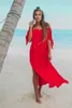 Moda-letnia Slash Neck Sukienki Suknie Plaża Split Asymetryczna Seksowna Sukienka Damska Podróżowanie Czarna Sukienka Odzież Przyczynowa