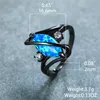 Stile unico Female Blue Opal Stone Ring Anelli per matrimoni in oro nero vintage per donne promettono amore fidanzamento anello278p