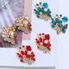 Mode-fleurs diamants clous d'oreilles pour femmes alliage coloré strass boucles d'oreilles fille cristal boucle d'oreille bijoux 3 couleurs rose rouge bleu