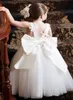 Lovely O-Neck Lace Flower Girl Dresses Tulle Sleeveless Lace Appliques Bow Belt Princess Pageant Kids Prom Dresses