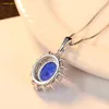 2018 Ny S925 Ren Silver Halsband Kashmir Velvet Blå Hängsmycke Prinsessan Diana Gem Halsband 925 Sterling Silver Pendant för kvinna