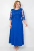 Blaue Langarm -Spitzenmutter der Braut Kleider Ein Linie Juwel Hals Perlen Hochzeitsgastkleid Knöchel Länge Chiffon Abendkleider 415