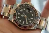 Ny Rose Gold GMT2 Listad V3 Version Batman Mens Watch Automatisk rörelse Keramisk Roterande Bezel Sapphire Glass Steel Strap Armbandsur