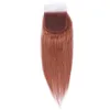 Dark Auburn Human Hair 3Bundles and Closure #33 Copper Red Brazilian Straight Human Hair Weaves with Lace Closure 4x4" Reddish Brown Bundle