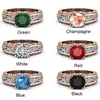 Luksusowy 14K Róża Pozłacane Dwa Tone Ring Womens Ruby Diamond Engagement Pierścionek Wedding Party Jewelry