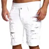 Mode gescheurde gat denim shorts mannen zwart witte slanke mager rechte casual jeans vintage lage taille korte homme