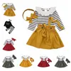 Bébé Fille Vêtements D'été Ensembles Filles Rayé T-shirt Jarretelles Jupe Arc Bande De Cheveux 3Pcs Ensemble Enfants Col Volant Chemise Sling Jupes ZYQA470