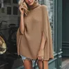 Kvinnors Cape Sweater Women 2021 Europe America Oversize Cloak Style Knit Ladies Turtleneck Street Shawl Coat Sexiga Vinter Toppar