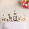 Himstory barroco lujo Rhinestone estrella nupcial Tiara corona oro Vintage hecho a mano diadema velo Tiaras accesorios para el cabello de boda 4478639