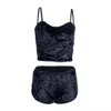 Donne Sexy Velluto Intimo a due pezzi Crop Top + Pantaloncini Sleepwear Pizzo Pigiami da notte Intimo Pigiama Chemise Set Nero Rosa Grigio