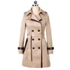 Oln Mulheres Trench Coat Coloque Collar Double Breasted Casaco longo Plus Size Ladies Roupas Femininas Windbreaker Vintage HQB53