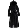 ETOSELL Black Faux Fur Coat Kobiety Gruby Winter Casual Solid Slim Outwear Długi Styl Pluszowe Faux Futro Kapturem Ciepły Płaszcz