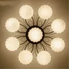 Semi-Flush Mount Glass Ceiling Light with 9 Lights for Foyer Entry Way Hallway Kitchen Dining Room Small Bedroom Living Room Brushed Brass