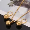 Fashion Glossy Gold Beads Earrings Pendant Necklaces For Women Yonth Girls Round Balls Beaded Necklace Jewelry Sets