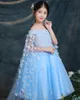 Pretty Wrap Sky Blue Tulle Applique Abiti da spettacolo per ragazza Abiti da ragazza di fiori Abiti da festa principessa Gonna per bambini Custom Made 2-14 H309072