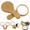 Natural Wood Mirror Wooden Hand Mirror Vintage 1PC Portable Compact Makeup Vanity Hand Held Mirror With Handle RRA1387