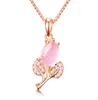 Imitation natural hibiscus powder crystal rose gold plated necklace clavicle chain rose pendant female copper silver plated jewelry