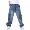 Men Jeans Mens Fashion Loose Big Pockets Hip-Hop Skateboard Jeans Casual Men Denim Pants Large Size 42 44 46