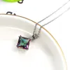 Luckyshine New Women Square Rainbow Natural Mystic Topaz Gems Silver Necklace Party Holiday Jewelry Gift