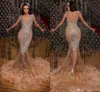 ASO EBI 2019 Arabiska lyxiga sjöjungfrun kvällsklänningar Beaded Crystals Feather Prom Klänningar Backless Formal Party Pageant Gowns