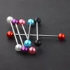 Bola acrílica de perlas, barra Industrial de acero inoxidable, barra larga recta, Piercing para oreja, joyería para el cuerpo, 100 Uds., 14g