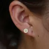 Wholesale- sterling silver beautiful flower stud earring for girl female gift delicate dainty chrysanthemum flower paved cz opal stone stud