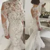 Nuovi abiti da sposa a sirena con perline di lusso in pizzo maniche lunghe collo alto abiti da sposa in cristallo bling corte strascico abito taglie forti